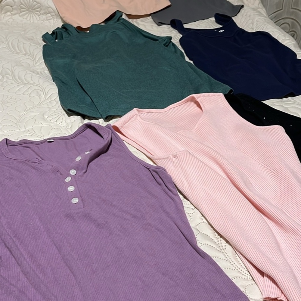Mixed Ribbed Tank Top Bundle - Lavender, Pink, Teal, Navy, Black